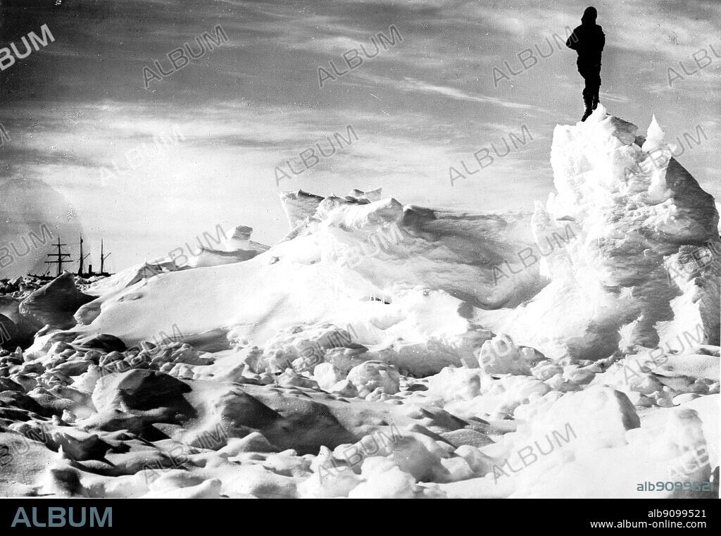Endurance Ship in background. In 1916, Sir Ernest Shackleton's ship Endurance became crushed in the ice floes. Captain Sir Ernest Henry Shackleton (1874-1922) was an Anglo-Irish explorer, now chiefly remembered for his Antarctic expedition of 1914-1916 in the ship Endurance. From Antarctica: The Last Continent by Ian Cameron page 65.