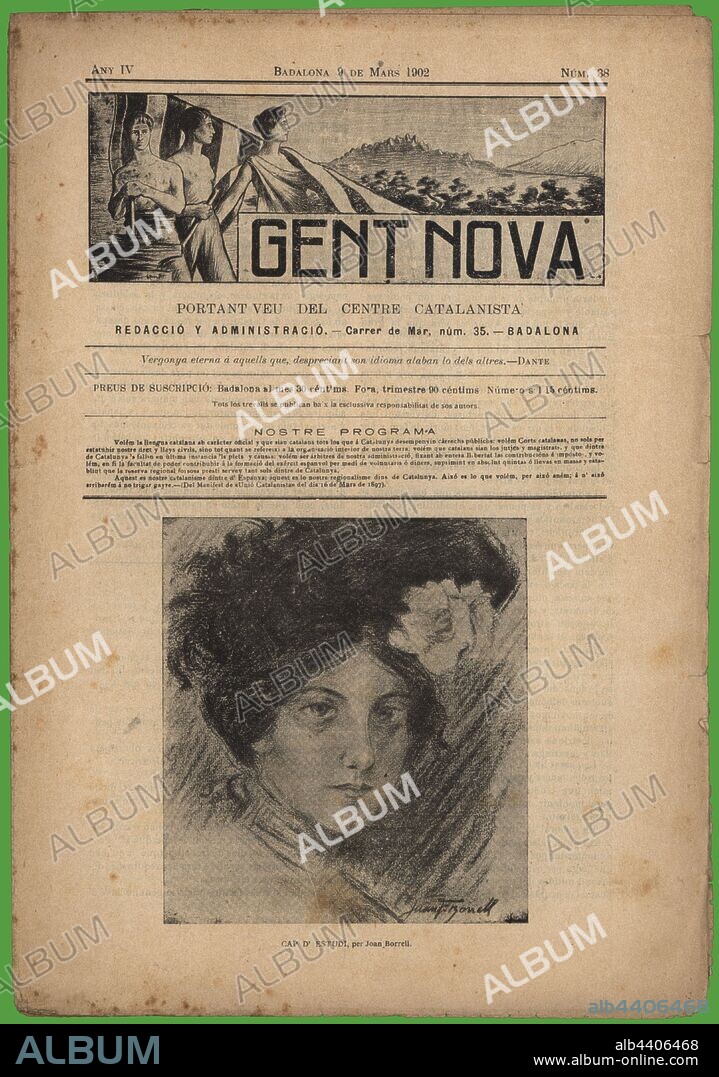 Portada de la revista Gent Nova, portavoz del Centre Catalanista. Editada en Badalona, marzo de 1902.