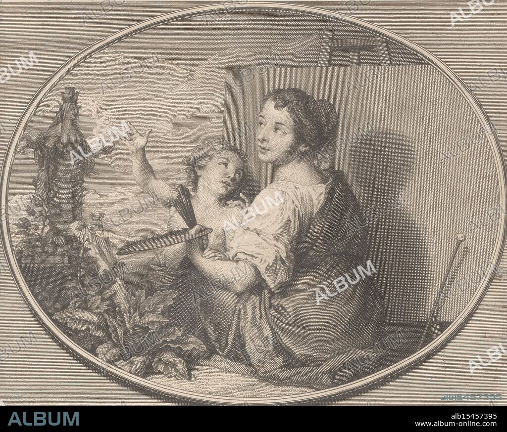 Leclerc, Sébastien (II), France, Jeaurat, Edme, La Peinture., Allegory of painting, verso - stamped, print, prints, height 181 mm, width 210 mm, 1688 - 1738, print maker, printmaker, 1724 - 1724, paper, papier, etching, etchings, engraving, engraving (printing process), stippelwerk, French, 1676-09-29 - 1763-06-29.