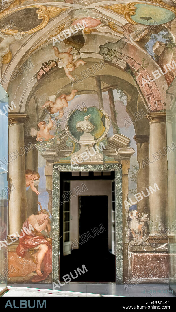 Genoa, Palazzo Rosso (former Palazzo Rodolfo e Francesco Maria Brignole Sale): the Loggia of Diana o of the ruins. Frescoes by Paolo Gerolamo Piola and helpers which represent the myth of Diana/Selene (the Moon) and Endymion in a false landscape of a classical palace in ruins (1689).. World Heritage UNESCO.