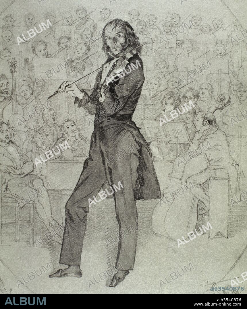 Niccolo Paganini (1782-1840). Italian violinist. Drawing by Daniel Maclise (1806-1870), 1831. Victoria and Albert Museum. London, England, United Kingdom.
