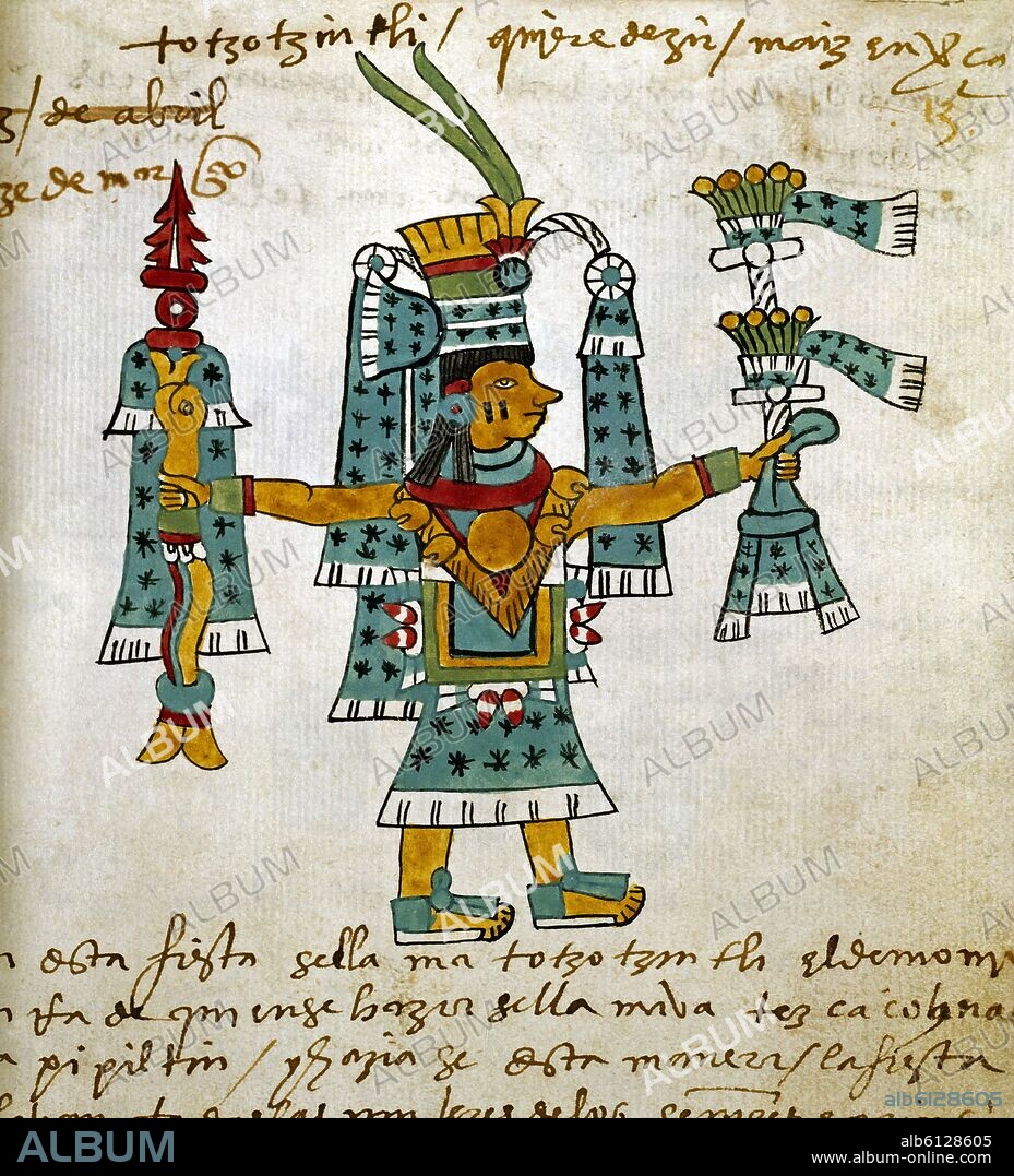 DET DE UNA PAGINA DEL CODICE TUDELA REALIZADO POR AZTECAS CON ANOTACIONES EN CASTELLANO - 1553.