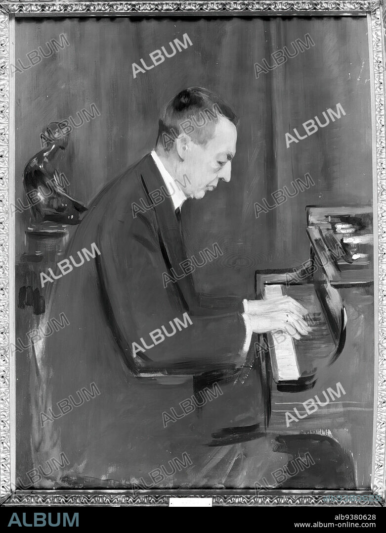 The Pianist: Sergei Rachmaninoff, Oil on canvas, ca. 1918-26, 48 1/8 x 36 in., 122.2 x 91.4 cm, hands, keyboard, music, painting, pianist, piano, portrait, profile, Russian.