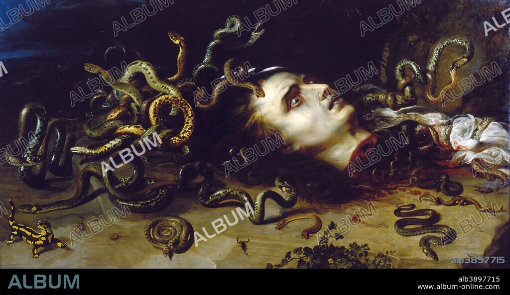 FRANS SNYDERS et PETER PAUL RUBENS. Hoofd van Medusa / Head of Medusa. Date/Period: Ca. 1617-1618. Oil on panel. Height: 60.6 cm (23.8 in); Width: 112 cm (44 in).