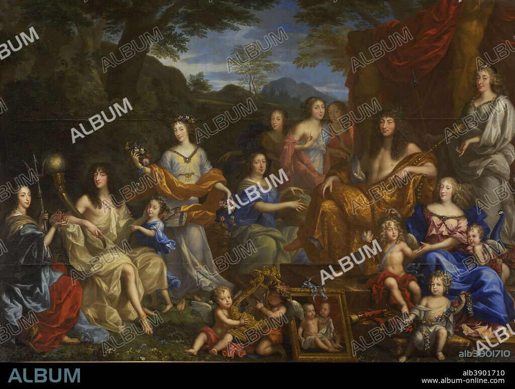 JEAN NOCRET. Louis XIV et la famille royale / Louis XIV and the royal family. Date/Period: 1670. Painting. Oil on canvas. Height: 305 cm (10 ft); Width: 420 cm (13.7 ft).