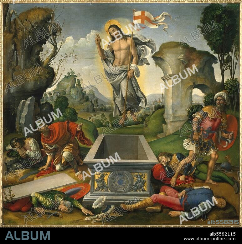Garbo, Raffaellino del, auch Raffaele de' Carli; c. 1466/70 - 1524/25. "The Resurrection of Christ", 1505. Oil on wood, 177 × 186cm. Inv. no. 8363. Florence, Galleria dell'Accademia.