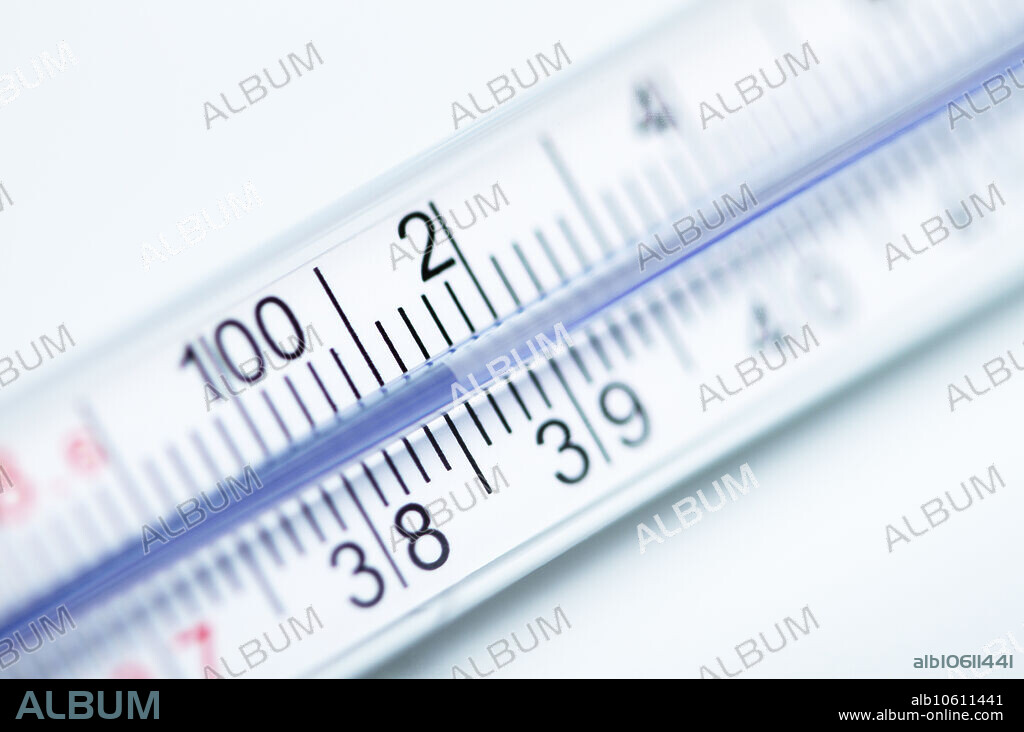 Fever. Thermometer that reads an elevated body temperature, 38.6 degrees Celsius or 101.5 degrees Fahrenheit. This thermometer uses galinstan as a replacement for toxic liquid mercury. Galinstan is a eutectic alloy of gallium, indium, and tin. It is a liquid at room temperature and is non-toxic.