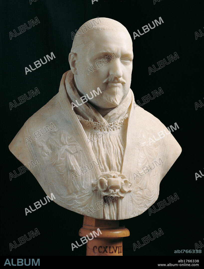 Bust of Pope Paul V, by Bernini Gian Lorenzo, 17th Century, 1617-1618 about, Carrara marble full relief, cm 33,6, without base cm 10. Italy, Lazio,Rome, Borghese Gallery. Authorization required for non editorial use.