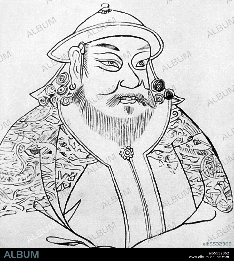 Kublai (or Khubilai) Khan (pinyin: Hubìliè, (September 23, 1215 – February 18, 1294) was the fifth Great Khan of the Mongol Empire from 1260 to 1294 and the founder of the Yuan Dynasty in East Asia. As the second son of Tolui and Sorghaghtani Beki and a grandson of Genghis Khan, he claimed the title of Khagan of the Ikh Mongol Uls (Mongol Empire). In 1271, Kublai established the Yuan Dynasty, which at that time ruled over present-day Mongolia, Tibet, Eastern Turkestan, North China, much of Western China, and some adjacent areas, and assumed the role of Emperor of China. By 1279, the Yuan forces had successfully annihilated the last resistance of the Southern Song Dynasty, and Kublai thus became the first non-Chinese Emperor who conquered all China. He was the only Mongol khan after 1260 to win new great conquests. Mongolian Information: Kublai, the youngest brother of Mongkhe Khan, was born in 1215, the blue pig year,He assumed the throne in 1260,the white monkey year. Kublai Khan transferred the political centre of the Mongolian Empire to Beijing in the south and founded the Chinese Yuan dynasty. Kublai Khan passed away in 1294, the blue horse year.