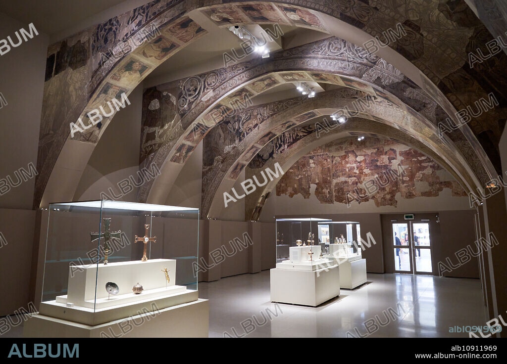 Pintures de la sala capitular de Sixena, 1196-1208, Procedeixen del monestir de Santa Maria de Sixena (Vilanova de Sixena, Osca), Medieval Romanesque Art, National Museum of Catalan Art, Museu Nacional d'Art de Catalunya, MNAC, Barcelona, Spain, Europe.