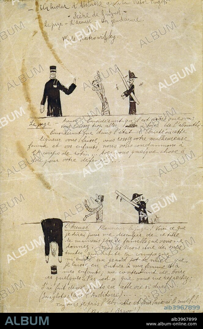 Absinthe/Victor Hugo, c1895-1900. Sketch and text for a Guignol puppet scene. From a private collection.