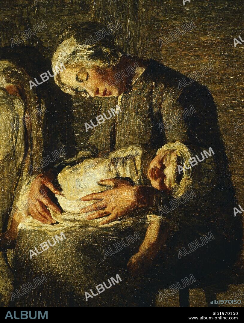 The two mothers, 1889, by Giovanni Segantini (1858-1899), oil on canvas, 157x280 cm. Detail.
