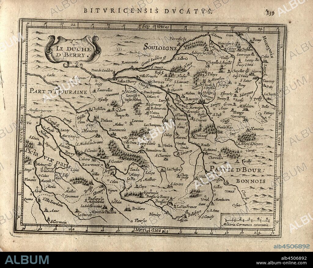 The Duchy of Berry, Map of the county of Berry with the cities of Nancy, Bourges and St. Marceau in France, Fig. 50, p. 239, Gerhard Mercator, Jodocus Hondius, Jansson: Atlas minor Gerardi Mercatoris. Amsterodami: ex officina Ioannis Ianssonii, MDCXXXIIII [1634].