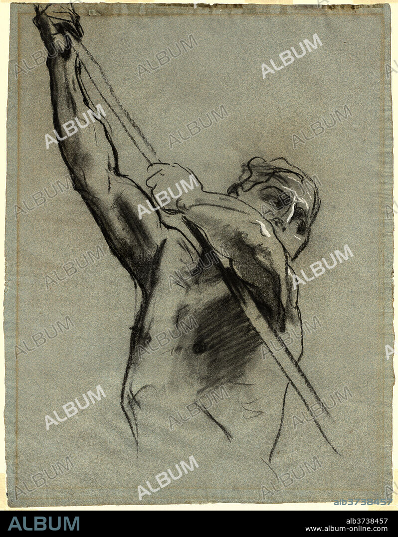 JOHN SINGER SARGENT. Male Torso with Pole. Dated: 1890-1900. Dimensions: sheet: 61.91 × 47.63 cm (24 3/8 × 18 3/4 in.). Medium: charcoal and chalk on grey laid paper.