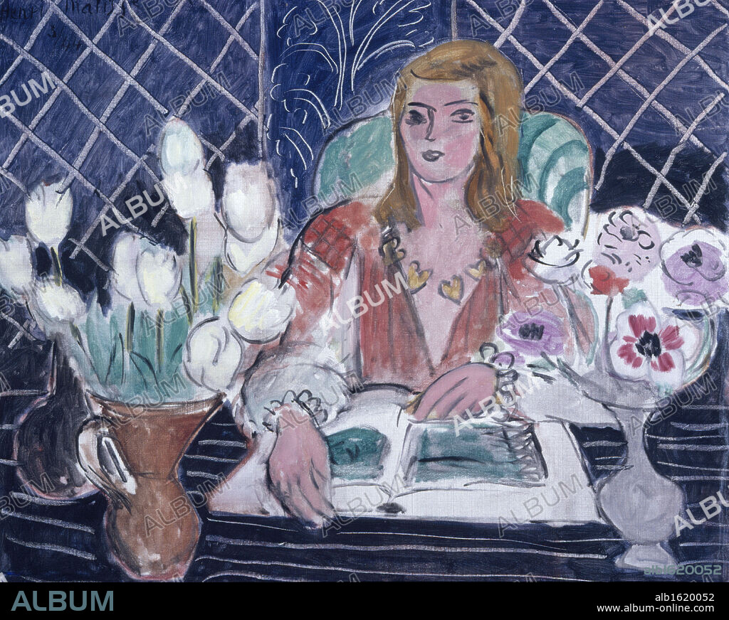 Annelies, White Tulips and Anemones by Henri Matisse, oil in canvas, 1944, 1869-1954, USA, Hawaii, Honolulu, Honolulu Academy of Arts.