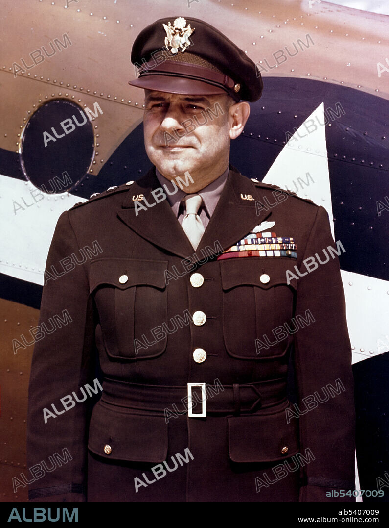Lt. Gen. Doolittle, standing beside an airplane, circa 1944-45. James Doolittle (1896 - 1993) was an important American military general who was awarded the Medal of Honor as commander of the Doolittle Raid, a long-range retaliatory air raid on the Japanese main islands. The raid was a major morale booster for the US and Doolittle was celebrated as a hero. US Army Signal Corps (cropped and cleaned).