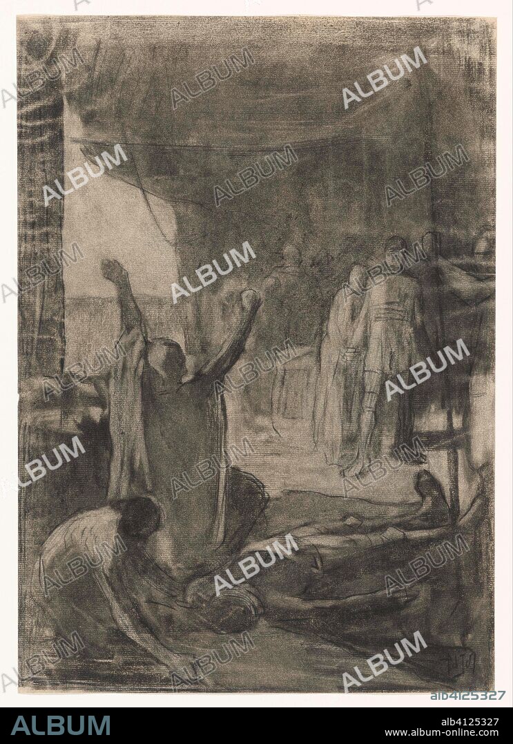 Scene from ancient history: an old man swears revenge by the corpse of a fallen one. Draughtsman: Pieter de Josselin de Jong. Dating: 1871 - 1906. Measurements: h 403 mm × w 284 mm.