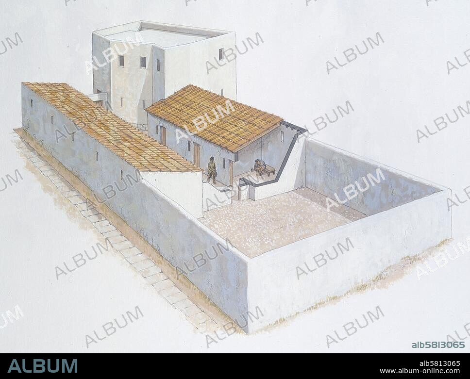Athens (Greece), Agora. Partial view: Prison on the south-west corner of the Agora. Watercolour, undated, by Peter Connolly. (1935-2012).
