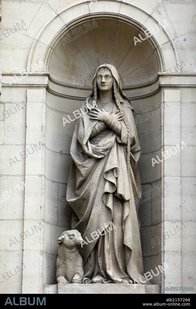 Paris, France Saint-Etienne-du-Mont church Statue of Sainte Genevieve.