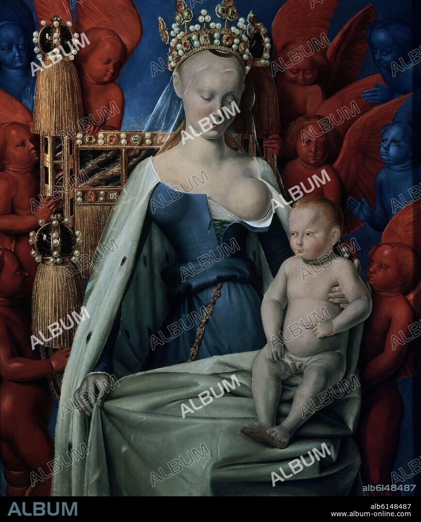 JEAN FOUQUET (1416-1480). VIRGEN DEL DIPTICO DE ETIENNE CHEVALIER O DIPTICO DE MELUN -  RETRATO DE AGNES SOREL- 1450 - 94x85 - ESCUELA FRANCESA.
