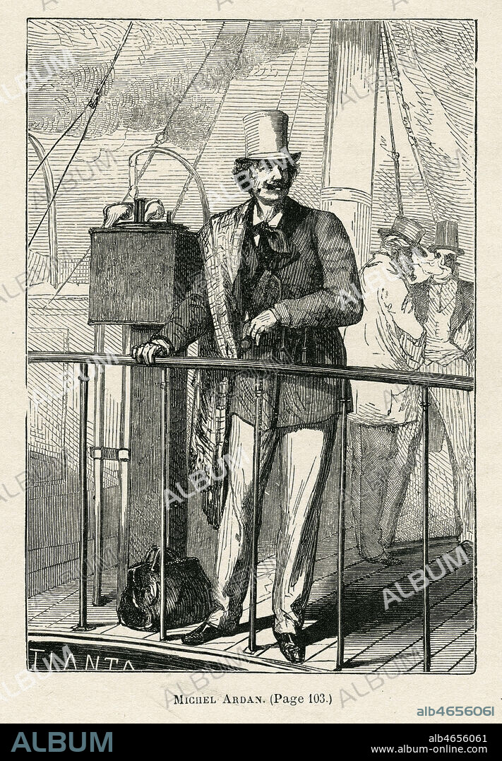 Michel ARDAN - anagramme de NADAR (1820-1910). Personnage du roman De la Terre a la Lune, de Jules VERNE. Gravure de 1865 par Henri de MONTAUT (1830-1890). Credit Collection Kharbine Tapabor.