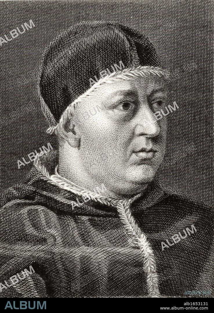 Pope Leo X, 1475-1521, Pope 1513-1521. Originally named Giovanni De Medici. 19th century print engraved by Ambrose W. Warren from a painting by Raphael.