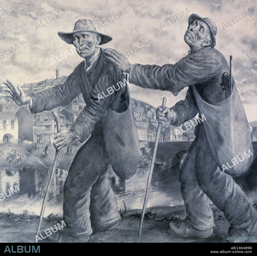 CASTELAO, Alfonso-Daniel Rodríguez (Rianxo, 1886Buenos Aires, 1950). Escritor, político y dibujante español en lengua gallega. "OS CEGOS" (los Dos Ciegos). Dibujo. Museo de Pontevedra. Galicia.