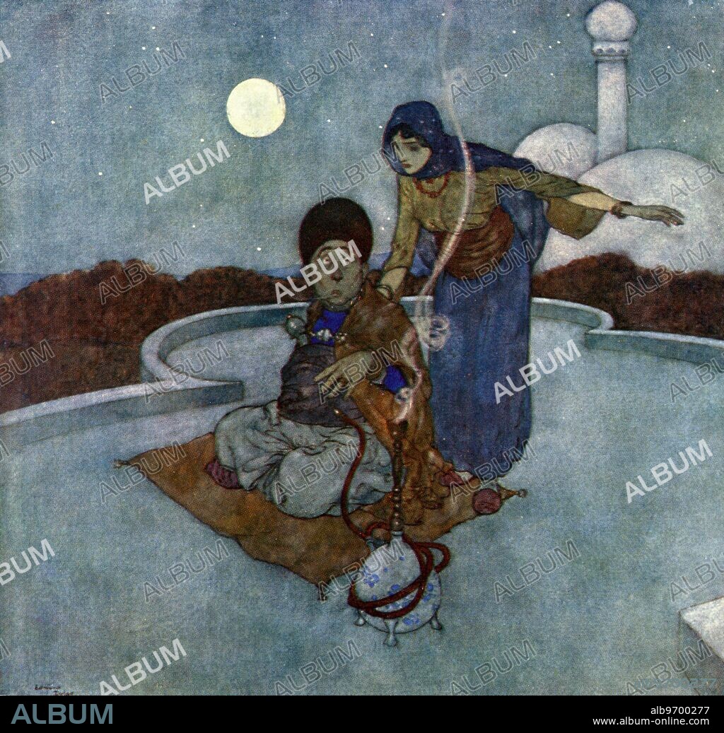 Flying carpet on the roof - Supposed to be by Edward Dulac (1882-1953), book illustrator prominent during the so called "Golden Age of Illustration" (approximately the first quarter of the twentieth century).. ©TopFoto.