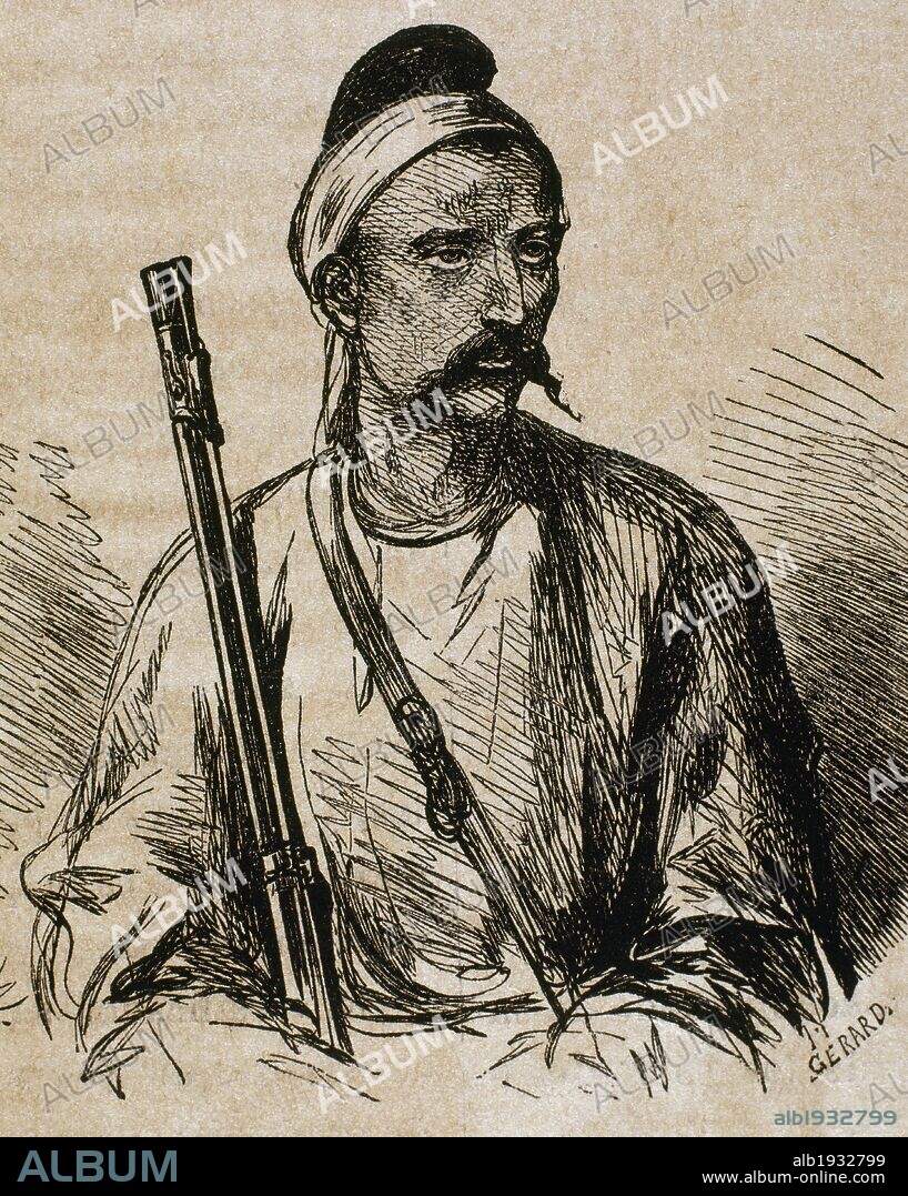 HISTORIA DE LA INDIA. REBELION DE LOS CIPAYOS (1857). Revolución india que estalló como reacción contra la política colonial británica. En 1857 se sublevaron los cipayos, soldados indígenas al servicio inglés, lo que privó de toda autoridad a la Compañía de las Indias Orientales (1858). Grabado con la representación de un "CIPAYO".