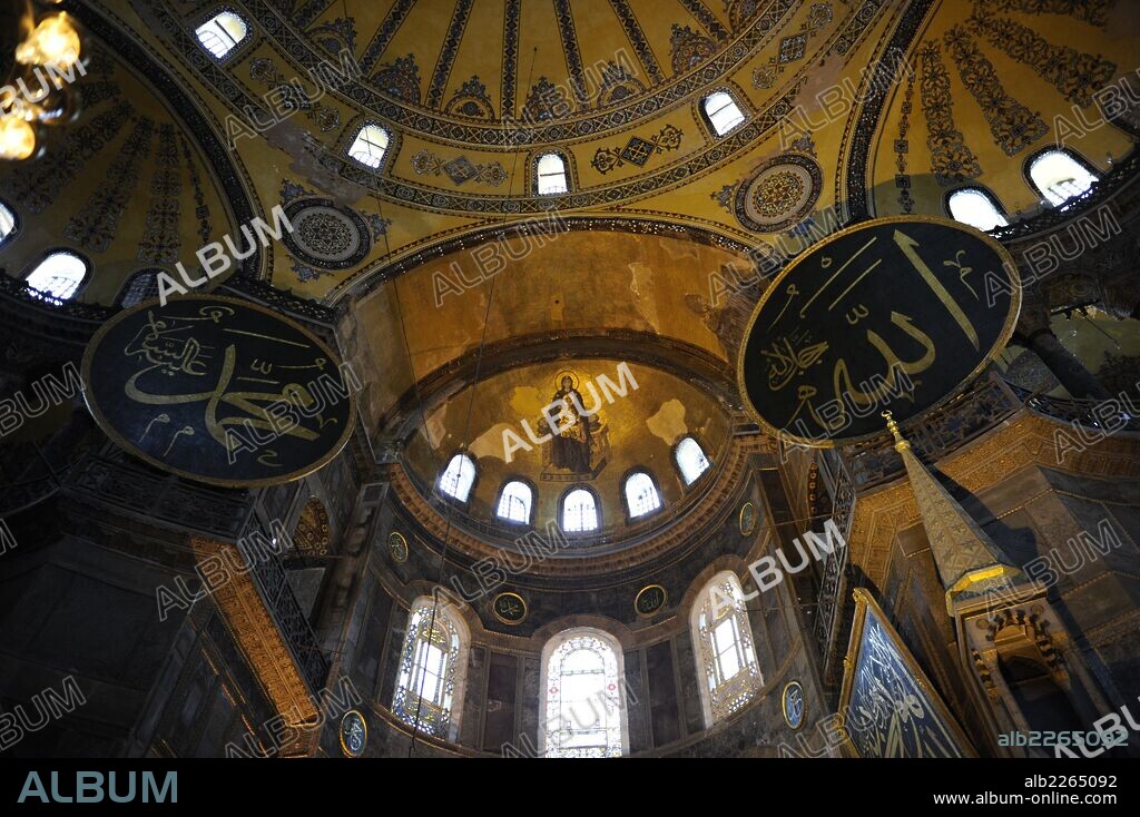 Turkey. Istanbul. Hagia Sophia. Interior. Apse mosaic of the Theotokos, Virgin Mother and Child.