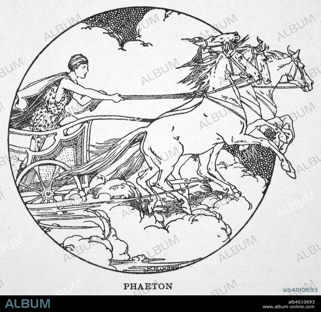 'Phaeton', 1925. Phaeton, son of Helios, driving his father's chariot. From The Book of Myths by Amy Cruse, 1925.