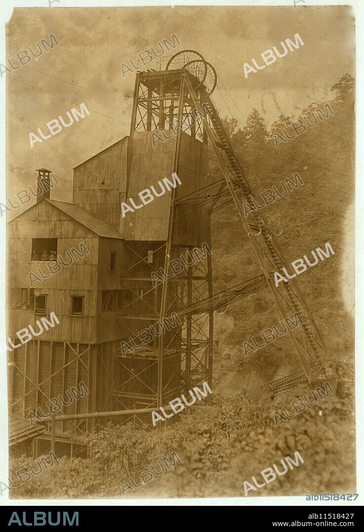 Tipple & Elevator into shaft. Leads down to mine 200 ft. below. Gary Mine. Do more work by machinery than any mine in the state, yet have boys to trap and drive. They stay underground over 10 hrs. a day. 7 A.M. to 5 P.M. Location: Gary, West Virginia.