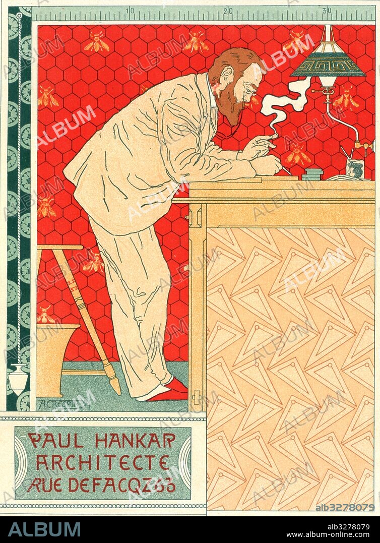 ADOLPHE CRESPIN. Belgian Poster for M. Paul Hankar, architecte. Crespin, Adolphe (1859-1944), Artist.