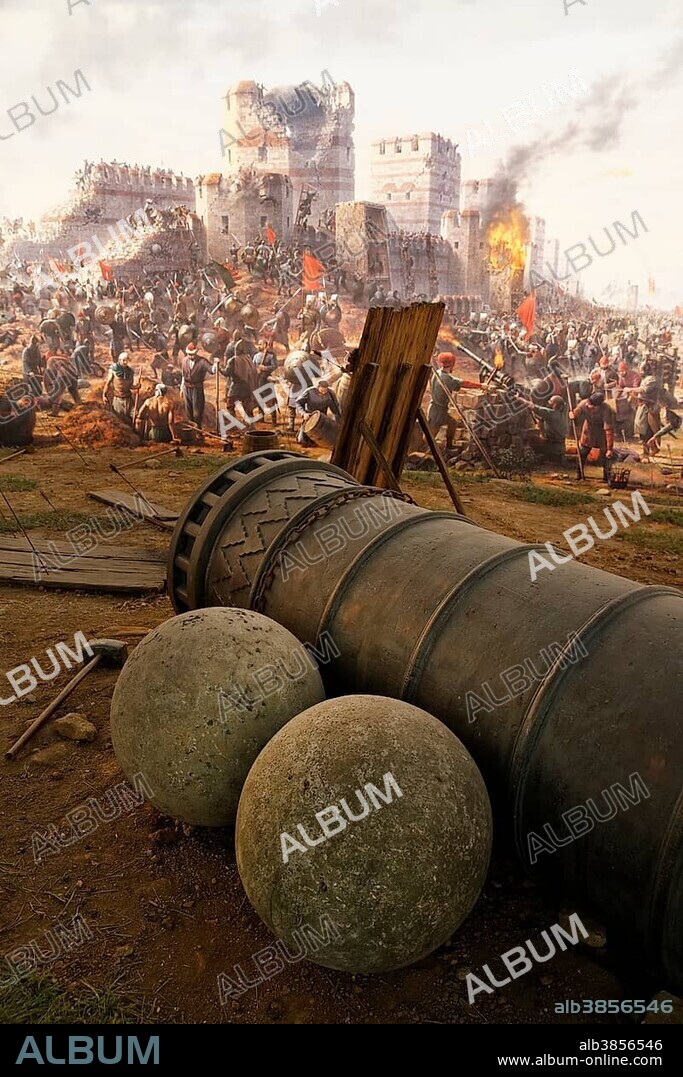 Painting of the conquest of Constantinople in 1453 by the Ottomans under Sultan Fatih Sultan Mehmed, Museum Panorama 1453 in Topkapi city park, Stadtteil Zeytinburnu, Istanbul, European side, Istanbul Province, Turkey, European side