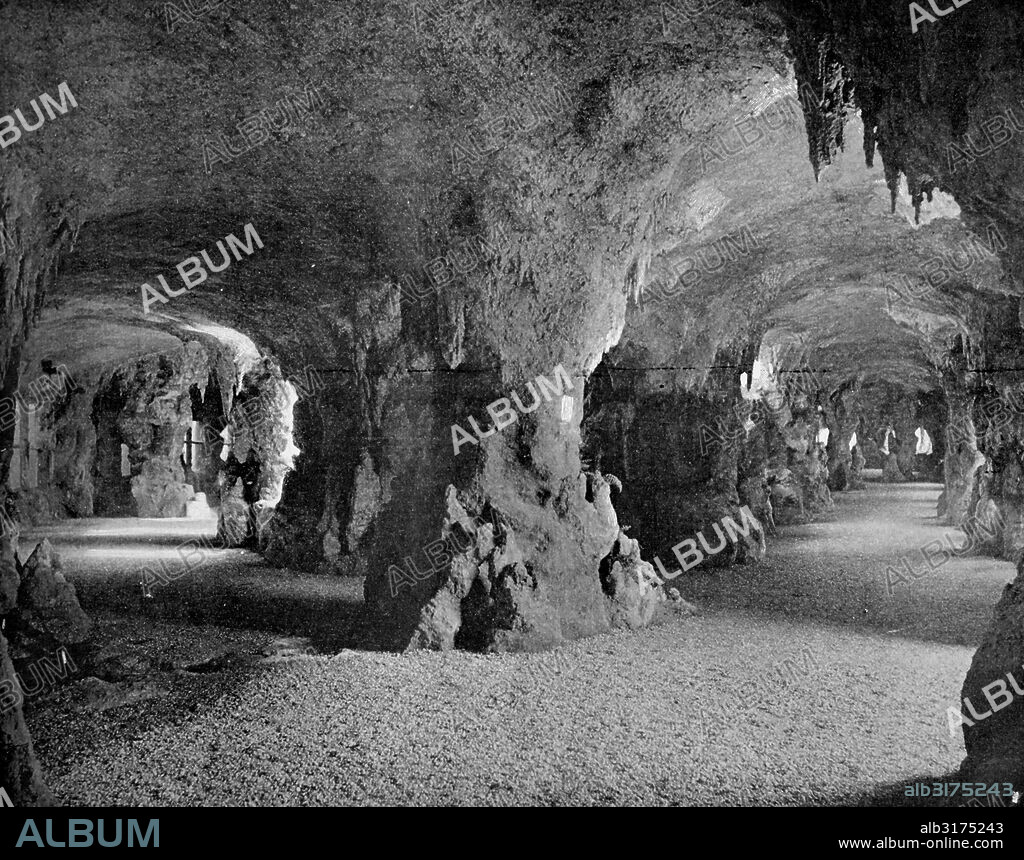 One of the first autotype photographs of the underground aquarium du trocadero, paris, france, circa 1880.