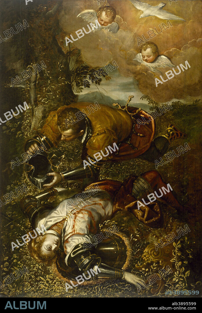 DOMENICO TINTORETTO. Tancred Baptizing Clorinda. Date/Period: Between ca. 1586 and ca. 1600. Painting. Oil on canvas. Height: 1,684.27 mm (66.31 in); Width: 1,147.82 mm (45.19 in).