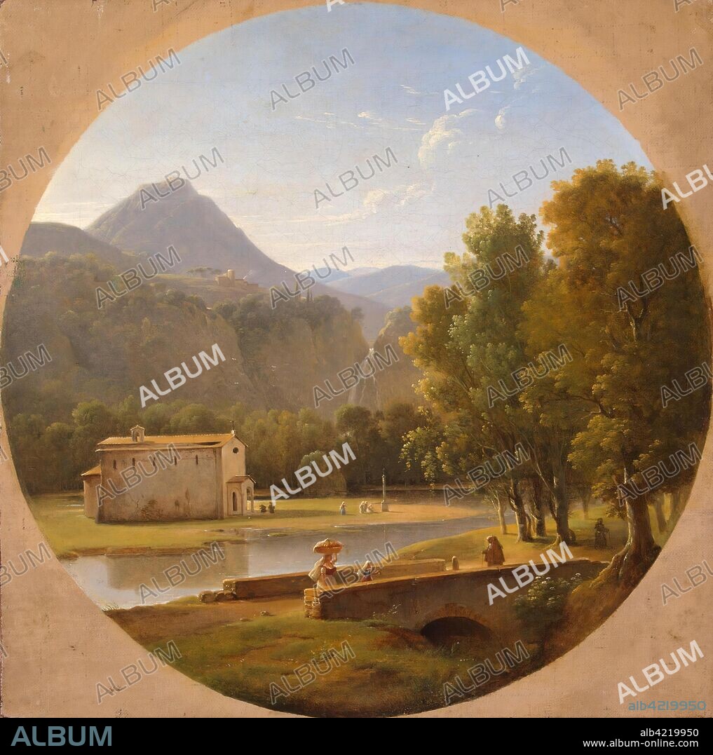 PIERRE-ATHANASE CHAUVIN. 'Italian Landscape'. France, Early 19th century. Dimensions: 31x31 cm.