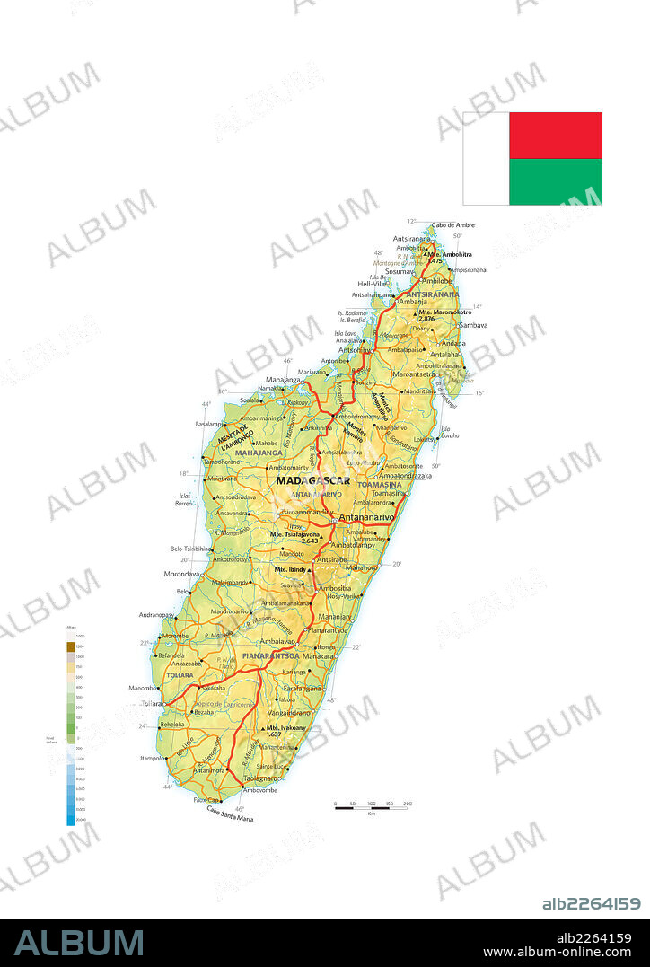 MADAGASCAR. Mapa físico y político de Madagascar.