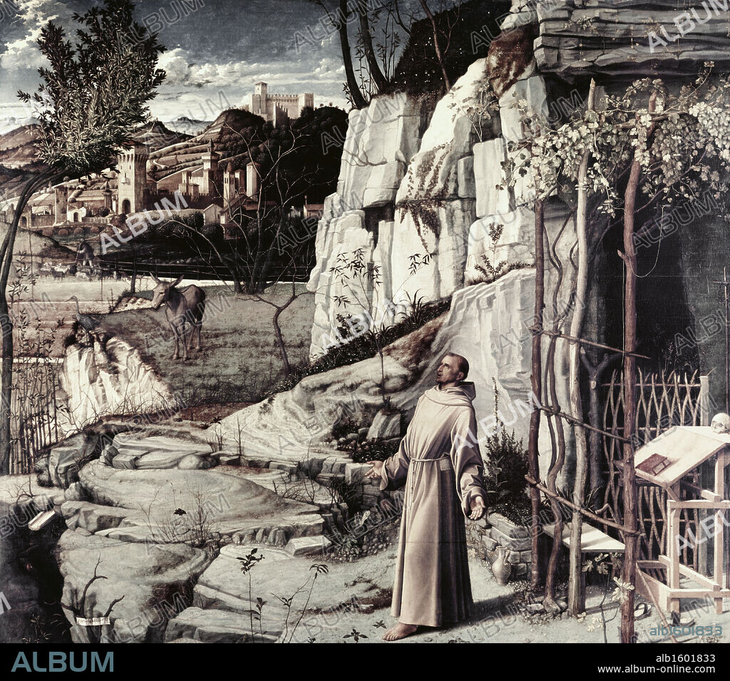 Saint Francis in Ecstasy    ca.1485  Giovanni Bellini (ca.1430-1516 Italian)   Oil on wood panel  Frick Collection, New York City, USA.