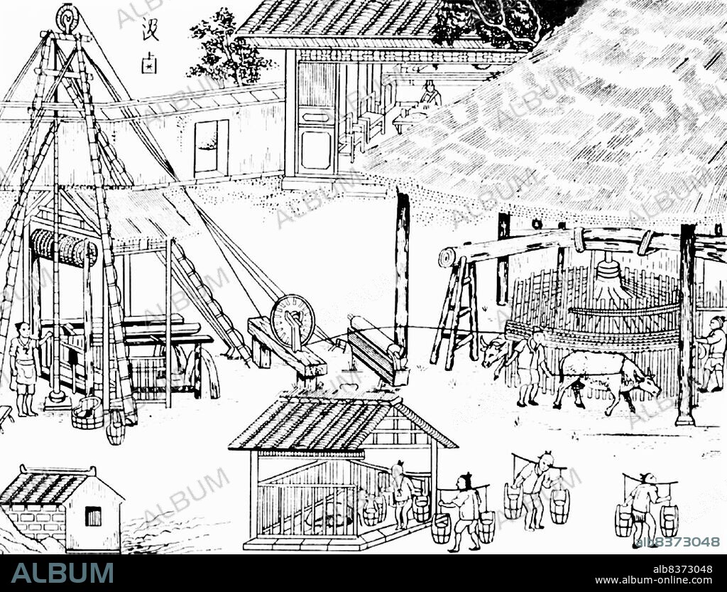 Around 2000 years ago, Chinese in Sichuan province originated deep drilling. The primary motive for deep drilling in China was the search for salt. Even as recently as 1965, 16.5% of Chinas salt supplies came from brine pumped out of deep boreholes, making this source of supply second only to sea salt.<br/><br/>. The ancient percussive cable drilling system was called 'churn'. The derrick had a height of 11m and all parts of the rig were made from wood (mainly bamboo). A large wooden drum, 5m in diameter, was used to raise and lower the drill. A rocking movement of the balancing beam created the percussive impulses on the bit, which sometimes weighed as much as 140kg. By alternately lifting this tool and letting it fall, the Chinese could achieved a well depth of 600m.<br/><br/>. The deep drilling for brine yielded natural gas (primarily methane) from time to time. The boreholes producing methane were known to the Chinese as 'fire wells', thus drilling for natural gas followed and was developed at the same time.<br/><br/>. Bamboo tubes were used as pipelines, carrying both brine and natural gas for many miles, sometimes passing under roads and sometimes going overhead on trestles. Among other uses, natural gas was used to heat evaporation pans of brine to make salt.
