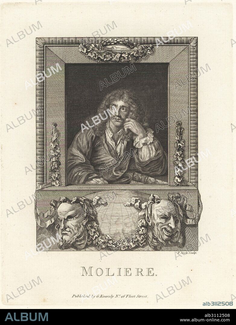 Moliere, Jean-Baptiste Poquelin, French dramatist and actor. Copperplate engraving by Thomas Cook from The Copper Plate Magazine or Monthly Treasure, G. Kearsley, London, 1778.