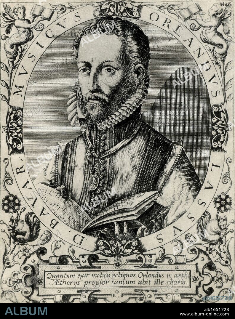 Orlando Lassus (Orlando di Lasso - c1532-1594) Composer and musician from the Netherlands. Active in Italy, England and France, He composed both sacred and secular works. Ennobled by Maximilian II in 1570. From a copperplate engraving. (Photo by: Universal History Archive/UIG via Getty Images).