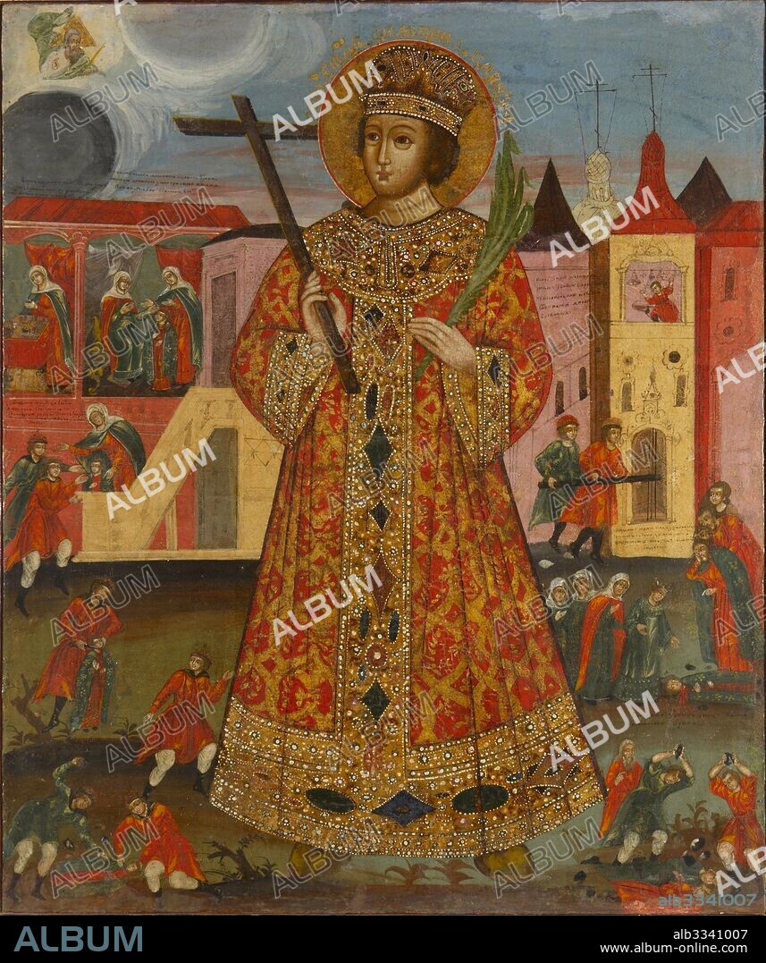 RUSSIAN ICON. Tsarevich Demetrius with Murder Scenes.