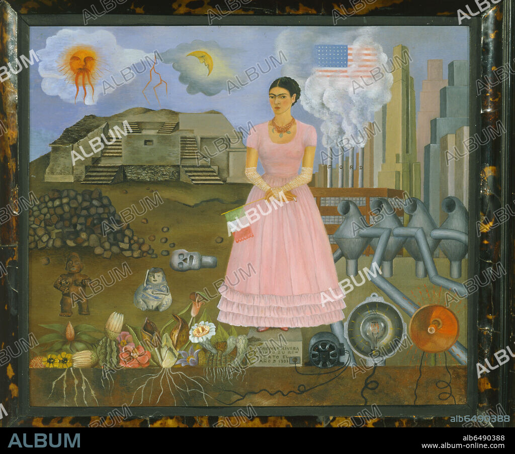 FRIDA KAHLO. Self-Portrait on the Borderline Between Mexico and the United States, 1932. 
 
MarÃ­a Rodriguez de Reyero Collection, New York.