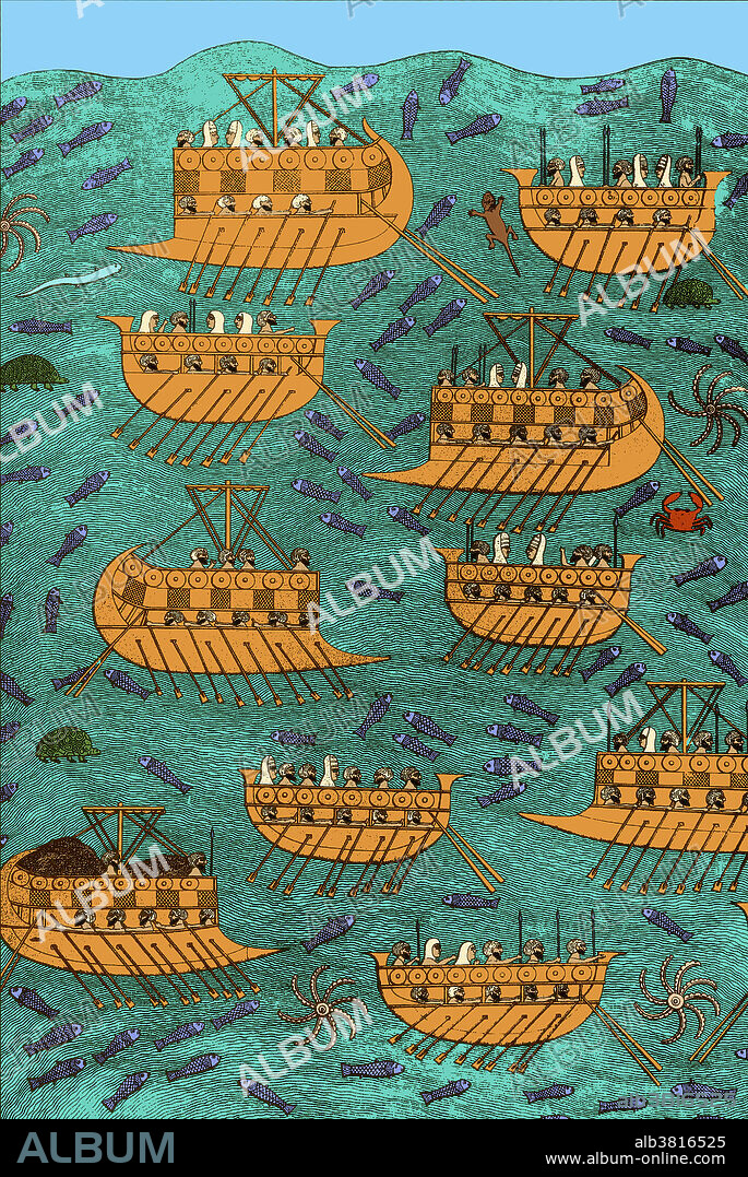 Bireme Sailing Ships, 7th Century BC