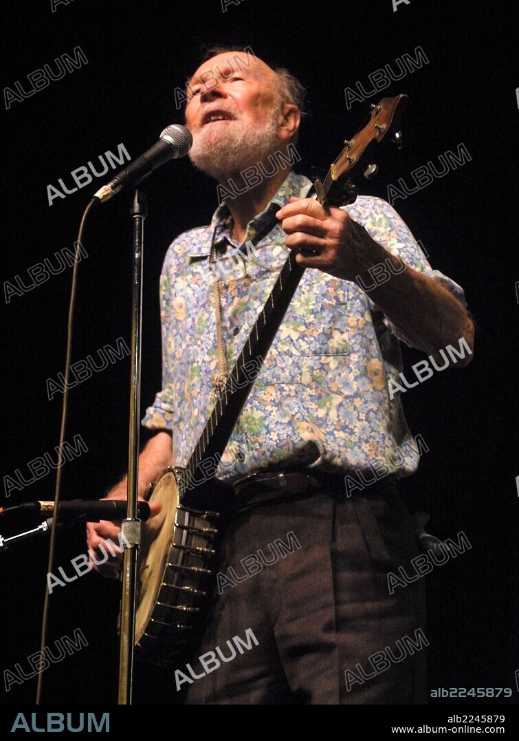 Jan 28, 2014 - FILE - PETER 'PETE' SEEGER was an American folk singer or as he called himself a 'River' singer. As a member of The Weavers he was blacklisted during the McCarthy Era. In the 1960s, he re-emerged on the public scene as a prominent singer of protest music in support of international disarmament, civil rights, counterculture and environmental causes. Pictured - Sep 25, 2001 - New York - Folk musician Pete Seeger sings 'This Land is Your Land' at Learning Leaders Back to School Opening meeting Madison Square Garden. 25/09/2001