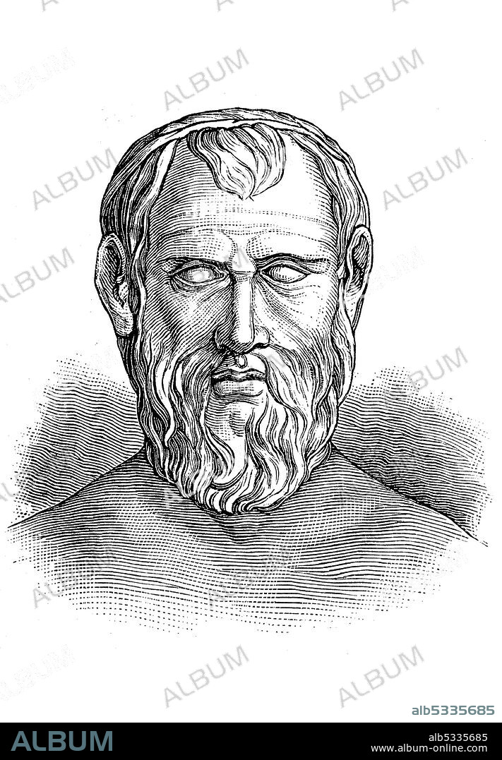 Aristophanes, 444 B.C. - c. 380 B.C., a Greek comedy poet  /  Aristophanes, 444 v. Chr. - um 380 v. Chr., ein griechischer Komödiendichter, Historisch, historical, digital improved reproduction of an original from the 19th century / digitale Reproduktion einer Originalvorlage aus dem 19. Jahrhundert,.