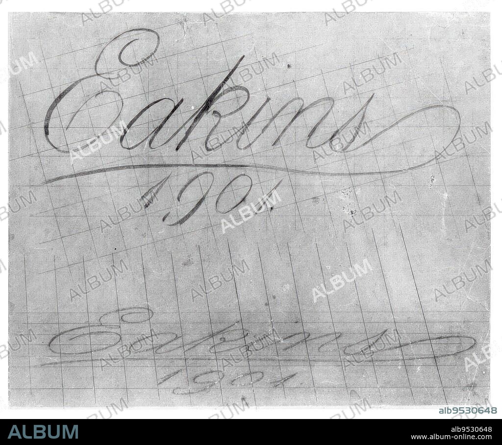 THOMAS EAKINS. (Untitled) (Perspective Study Of Signature) (Study for Portrait Of Professor Leslie W. Miller). Date: 1901. Ink and pencil on paper mounted on paperboard.