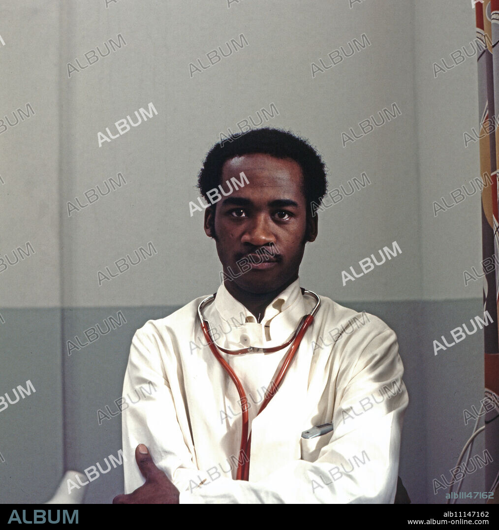 The Black Doctor, TV series, Germany 1975, Director: Helmut Kissel, Actor: Jimmy Hubert Ondo as doctor Dr. Claude Awala (original german headline: Der schwarze Doktor).