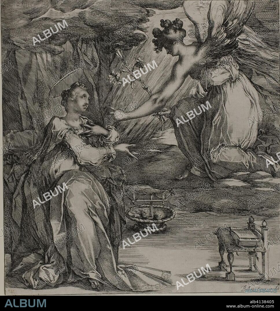 The Annunciation. Jacques Bellange; French, c. 1575-1616. Date: 1615-1616. Dimensions: 335 × 317 mm. Etching, touched with burin printed in black, on off white laid paper. Origin: France.